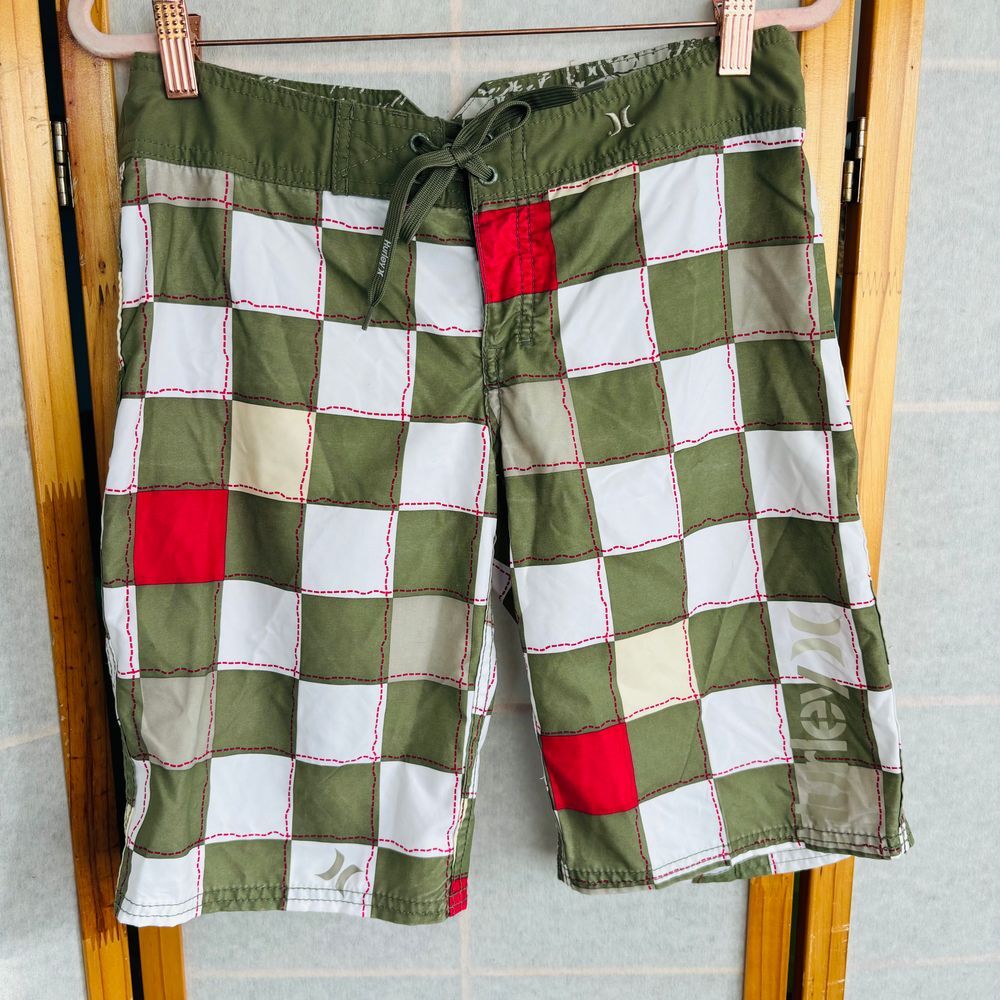 Hurley Juniors Size 3 Checkered Boardshorts Green‎ White Pink  18"